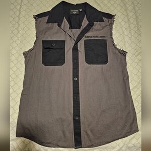 Harley-Davidson Men's Black and Gray Sleeveless Shirt